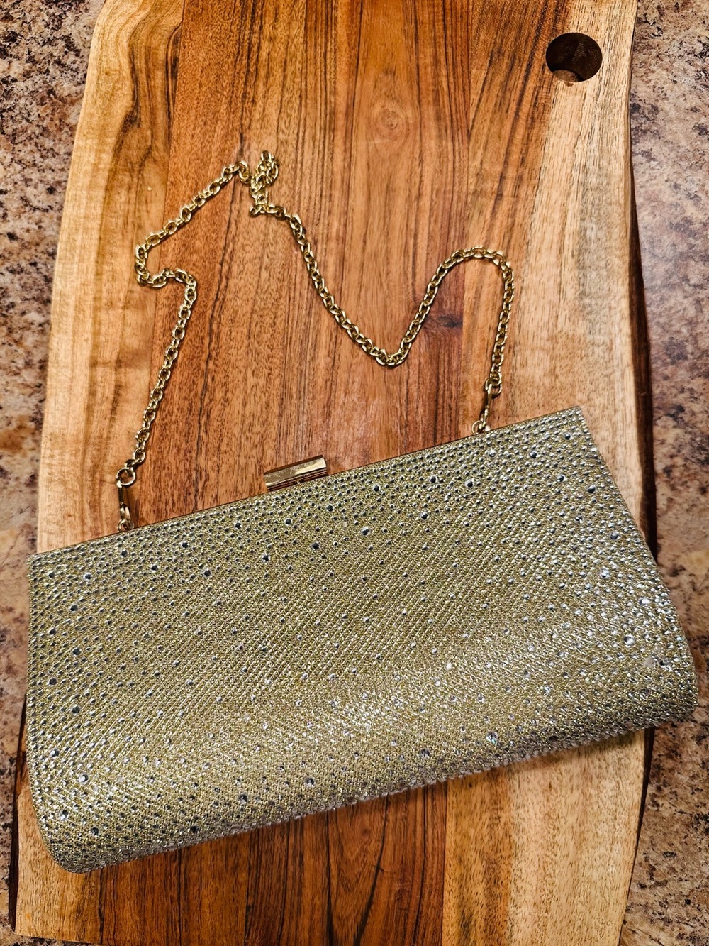 Camille La Vie Gold Sparkle Rhinestone Chain Clutch
